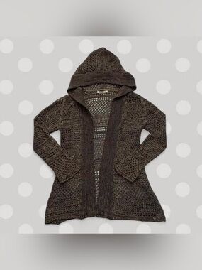 Roxy Open-Knit Hooded Cardigan Sweater - Olive Brown